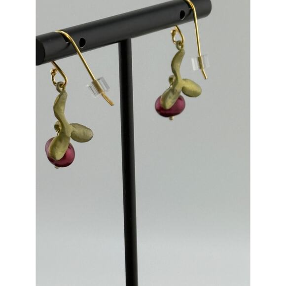 Michael Michaud Cranberry Dangle Wire Earrings - Picture 2 of 2